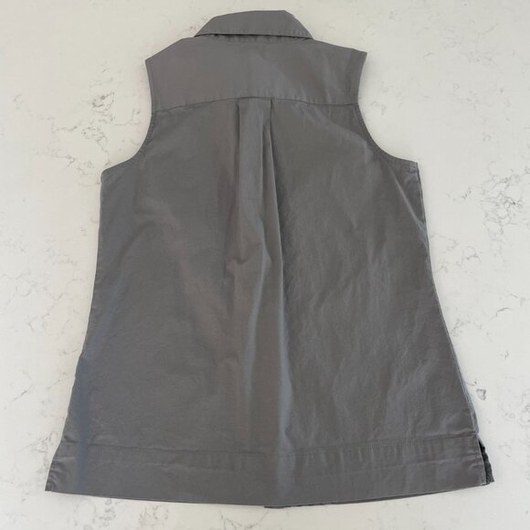 Pure Alfred Sung Sleeveless Button Down Pleat Detailed Cotton Blouse Grey Sz S - Picture 7 of 10